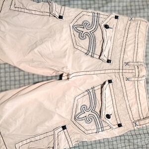 Rock Revival White Pants with Black and Blue Stitching